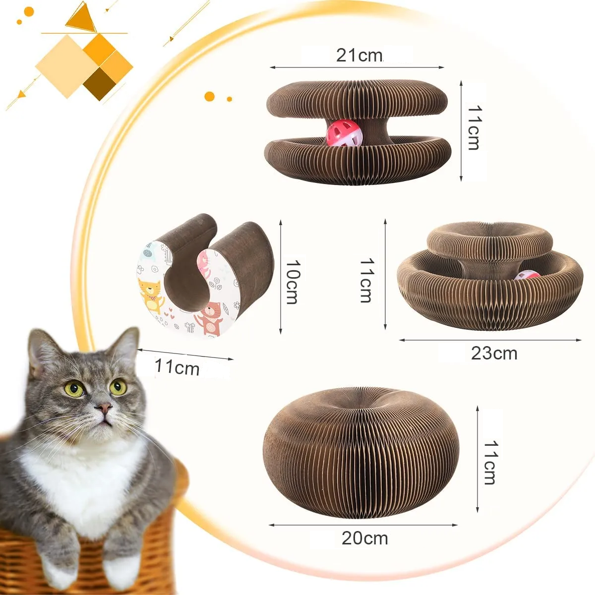 Corrugated Cardboard Cat Scratcher Disc with Ball – Scratchio™