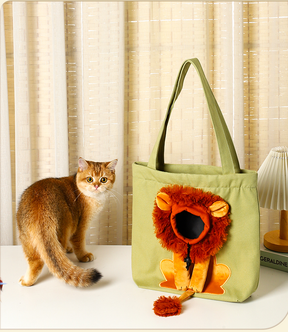 Nylon Pet Carrier Bag with Open-Window Design & Lion Print – Voyla™