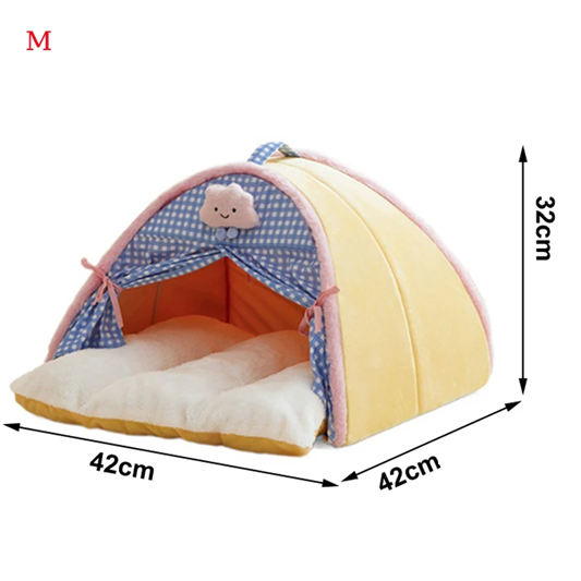 Pet Tent Cave Bed with Double Curtain & Reversible Mat – CloudNook™