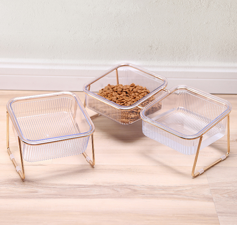 Elevated Clear Pet Bowl with Tilted Iron Base – Tiltera™