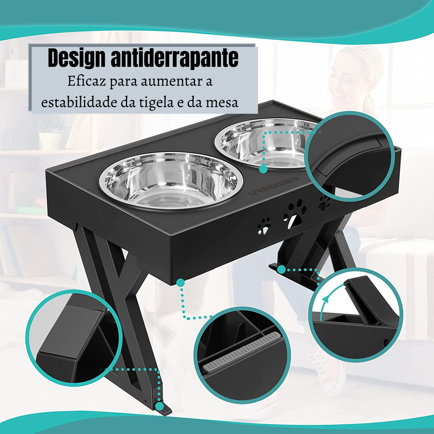 Adjustable 3-Height Elevated Feeding Stand with Bowls – Roosta™