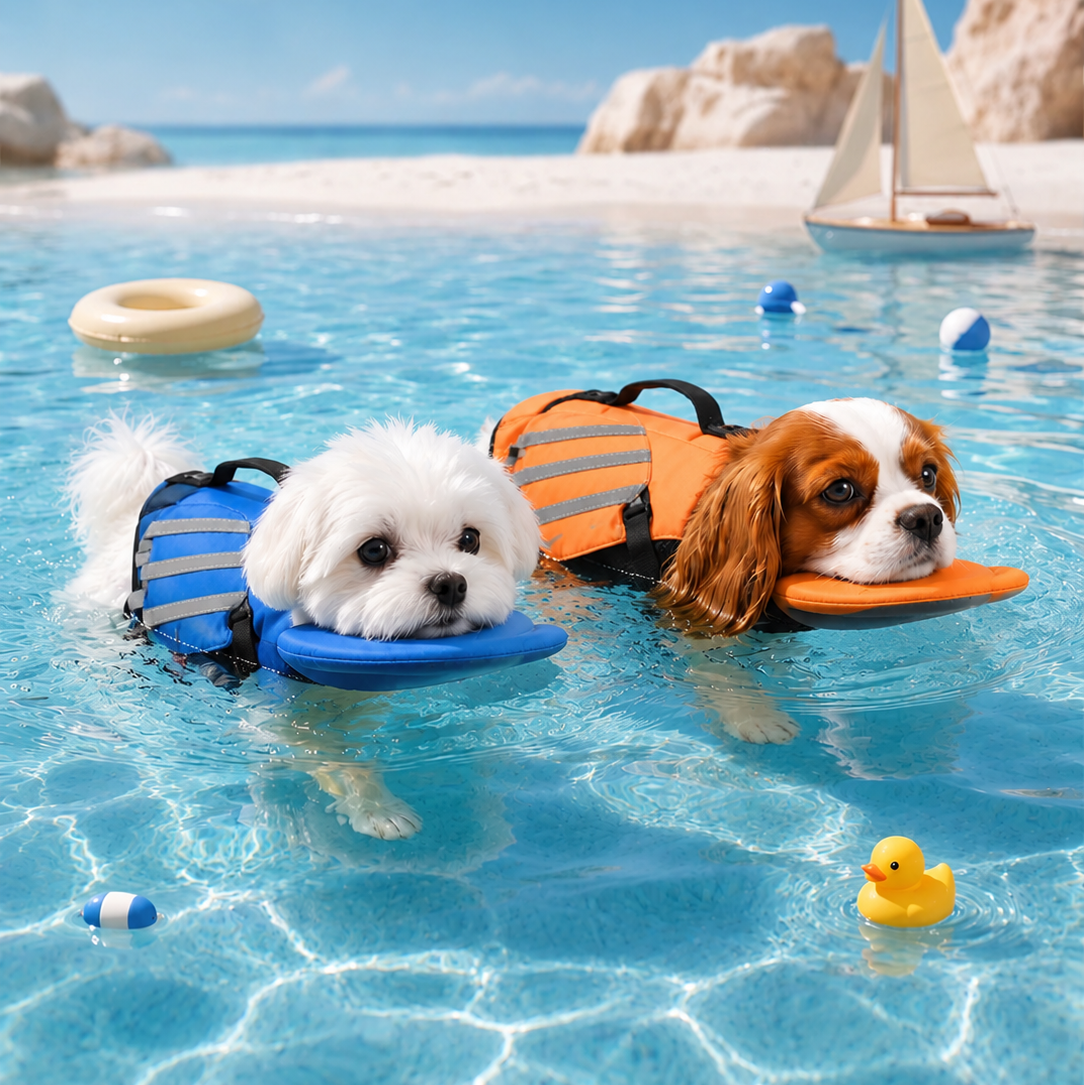 Dog Life Jacket with Head Support & Reflective Trim – Tidelo™