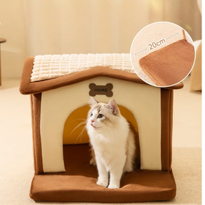 Pet House Bed with Collapsible Design – Cotton & Velvet – NestHaven™