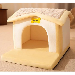 Pet House Bed with Collapsible Design – Cotton & Velvet – NestHaven™