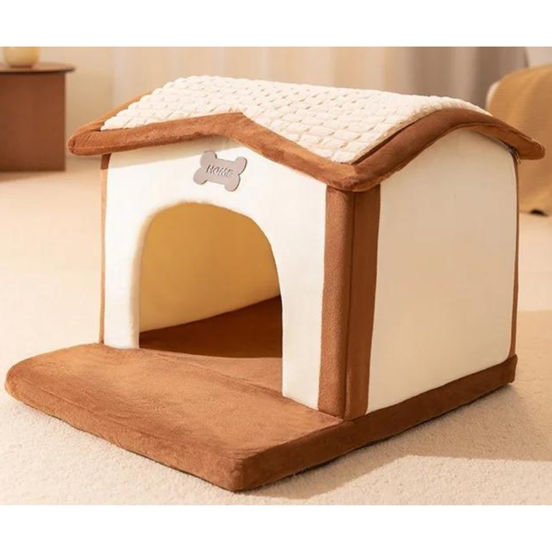 Pet House Bed with Collapsible Design – Cotton & Velvet – NestHaven™
