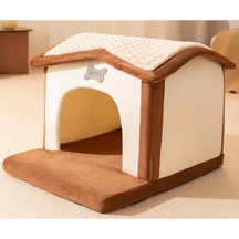 Pet House Bed with Collapsible Design – Cotton & Velvet – NestHaven™