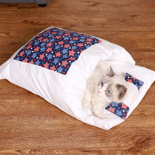 Cotton Pet Sleeping Bag Cave Bed with Pillow for Cats & Dogs – Nestora™