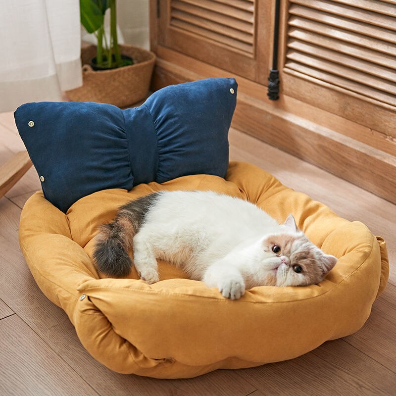 2-in-1 Bow-Shaped Pet Bed with Double Filling – Bowli™