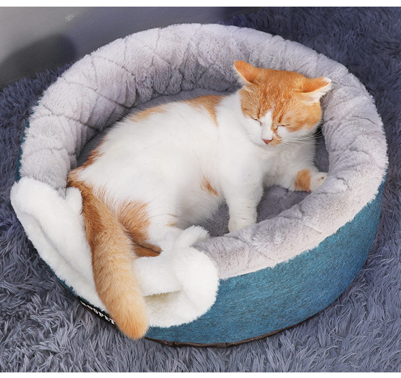 Pet Cave Bed with Removable Cushion in Blue & Gray – BearDen™