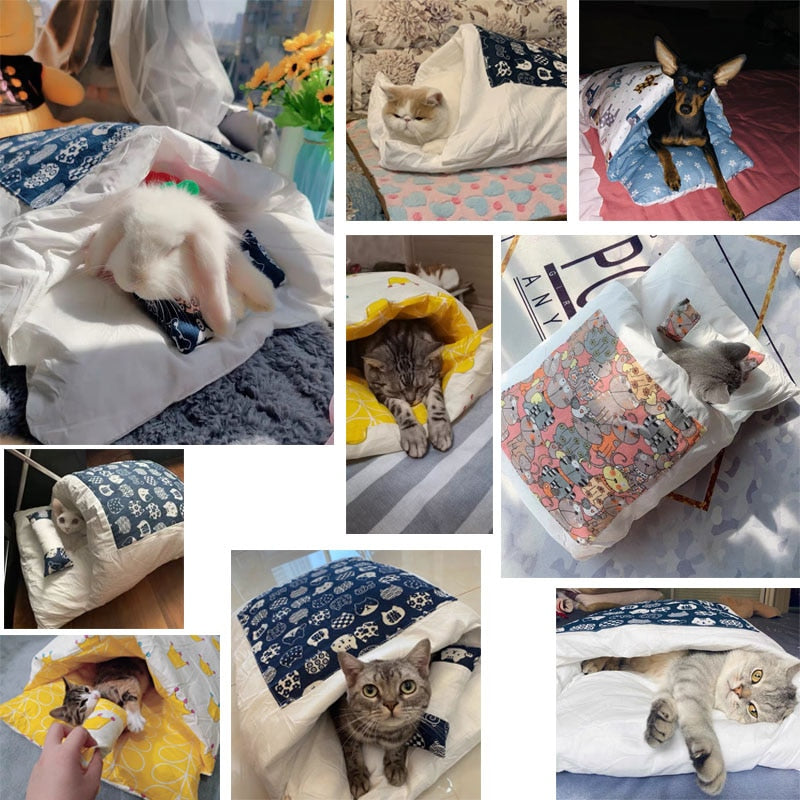Cotton Pet Sleeping Bag Cave Bed with Pillow for Cats & Dogs – Nestora™