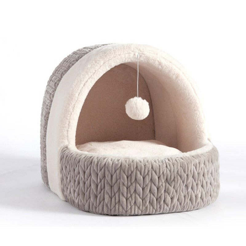 Enclosed Cave Pet Bed in Gray or Pink – Nooksy™