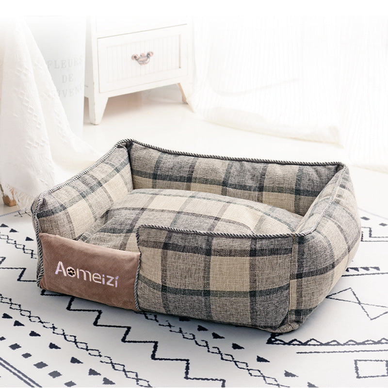 Plaid Pet Bed with Classic or Backrest Style – Mathe™