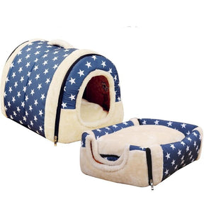 Convertible Plush Pet Cave Bed with Fold-Down Design – HushHaven™