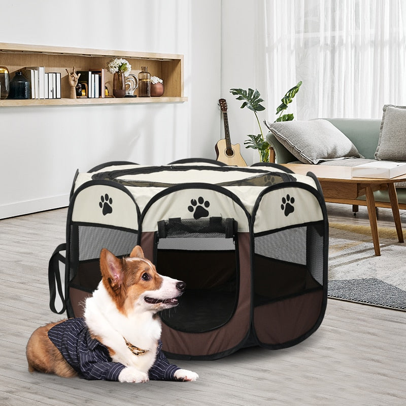 Foldable Oxford Pet Playpen Tent with Skylight & Rolling Door – ZenPen™
