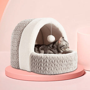 Enclosed Cave Pet Bed in Gray or Pink – Nooksy™