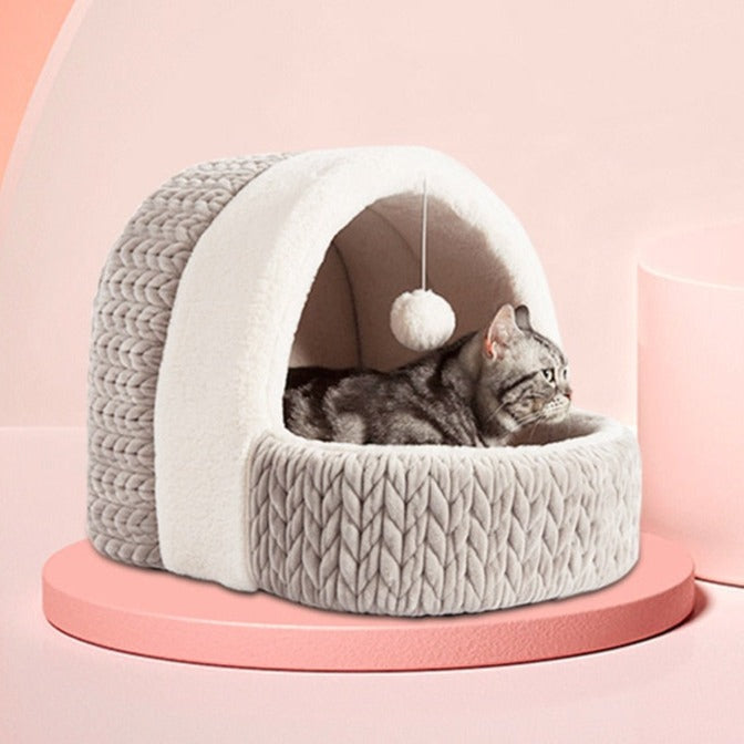 Enclosed Cave Pet Bed in Gray or Pink – Nooksy™