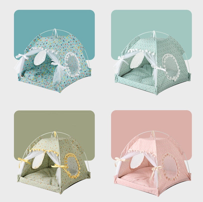 Cotton Pet Tent Bed with Colorful House-Style Design – Nestora™