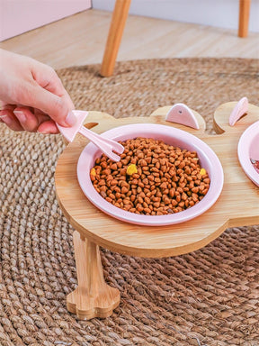 Elevated Ceramic Cat Bowl with Bamboo Stand – Whisko™