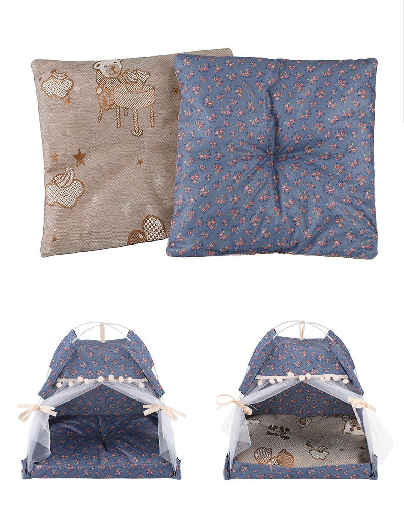 Cotton Pet Tent Bed with Colorful House-Style Design – Nestora™