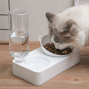 Cat-Design Pet Bowl with Water Bottle Reservoir – Meowa™