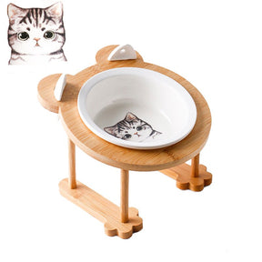 Elevated Ceramic Cat Bowl with Bamboo Stand – Whisko™