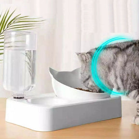 Cat-Design Pet Bowl with Water Bottle Reservoir – Meowa™
