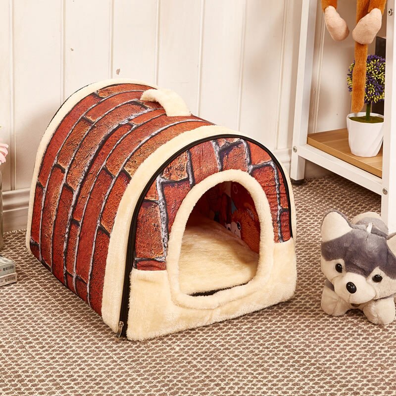 Convertible Plush Pet Cave Bed with Fold-Down Design – HushHaven™