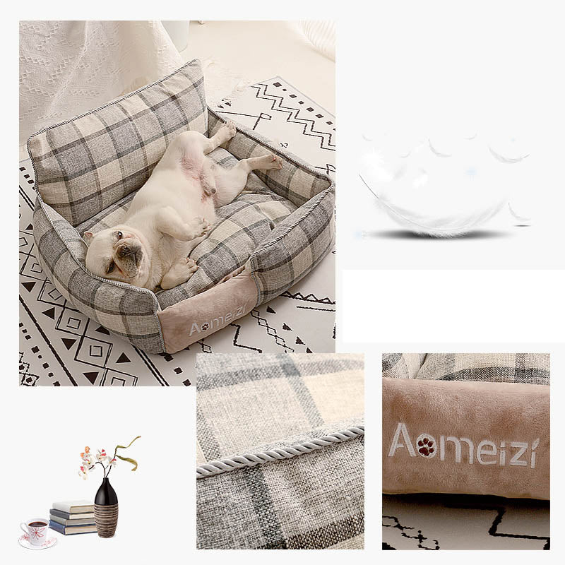 Plaid Pet Bed with Classic or Backrest Style – Mathe™