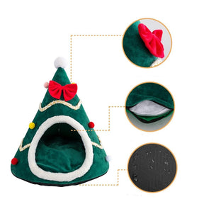 Christmas Tree Pet Cave Bed in Plush & Velvet – HollyHide™