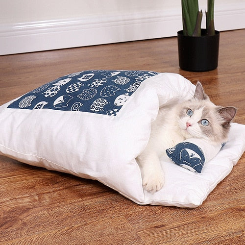 Cotton Pet Sleeping Bag Cave Bed with Pillow for Cats & Dogs – Nestora™