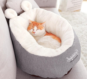 Cotton Pet Bed in White & Gray – CloudNest™