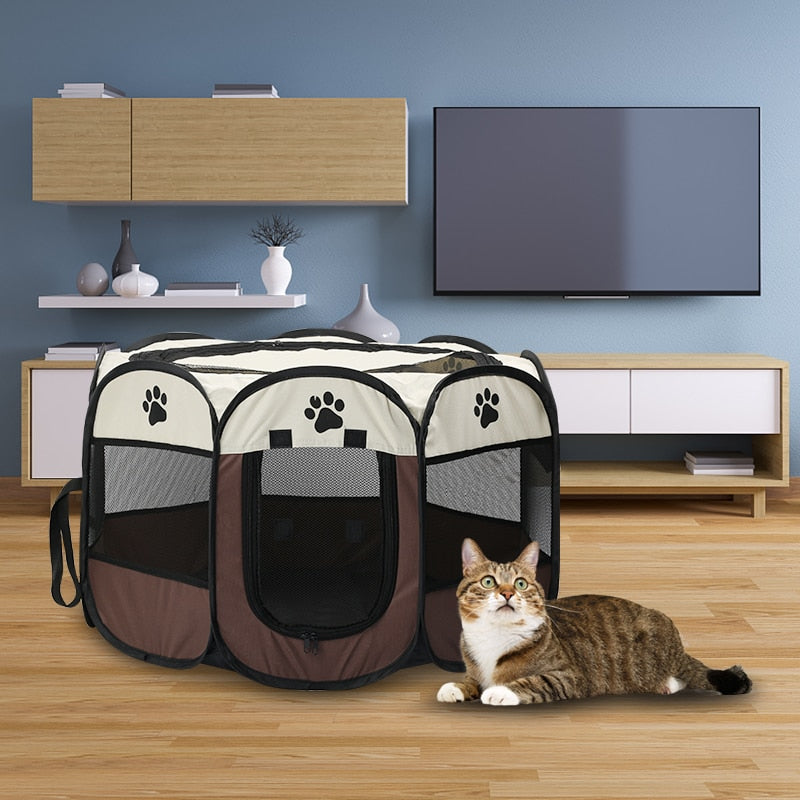Foldable Oxford Pet Playpen Tent with Skylight & Rolling Door – ZenPen™