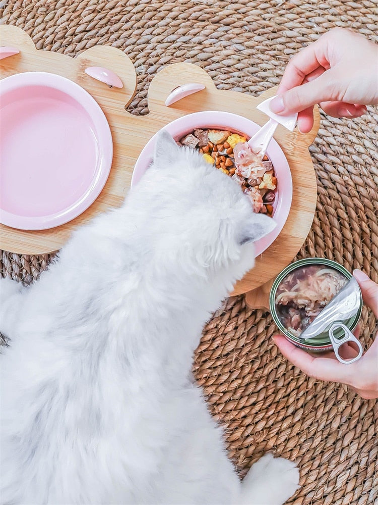 Elevated Ceramic Cat Bowl with Bamboo Stand – Whisko™