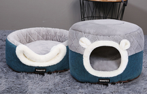 Pet Cave Bed with Removable Cushion in Blue & Gray – BearDen™