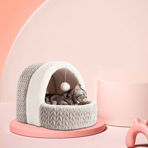 Enclosed Cave Pet Bed in Gray or Pink – Nooksy™