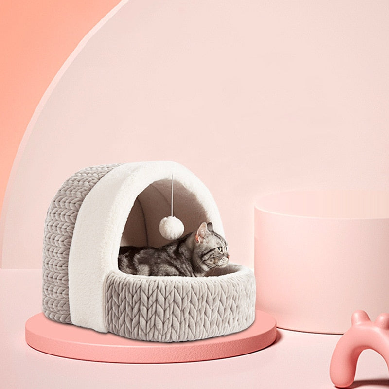 Enclosed Cave Pet Bed in Gray or Pink – Nooksy™