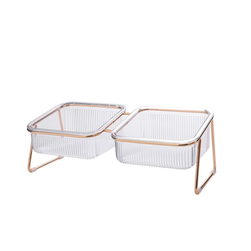 Elevated Clear Pet Bowl with Tilted Iron Base – Tiltera™