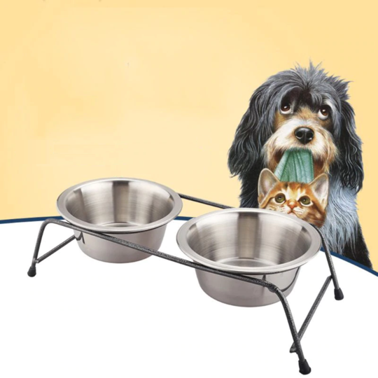 Double Stainless Steel Pet Bowl Set with Stand for Small Dogs & Cats – Steelio™