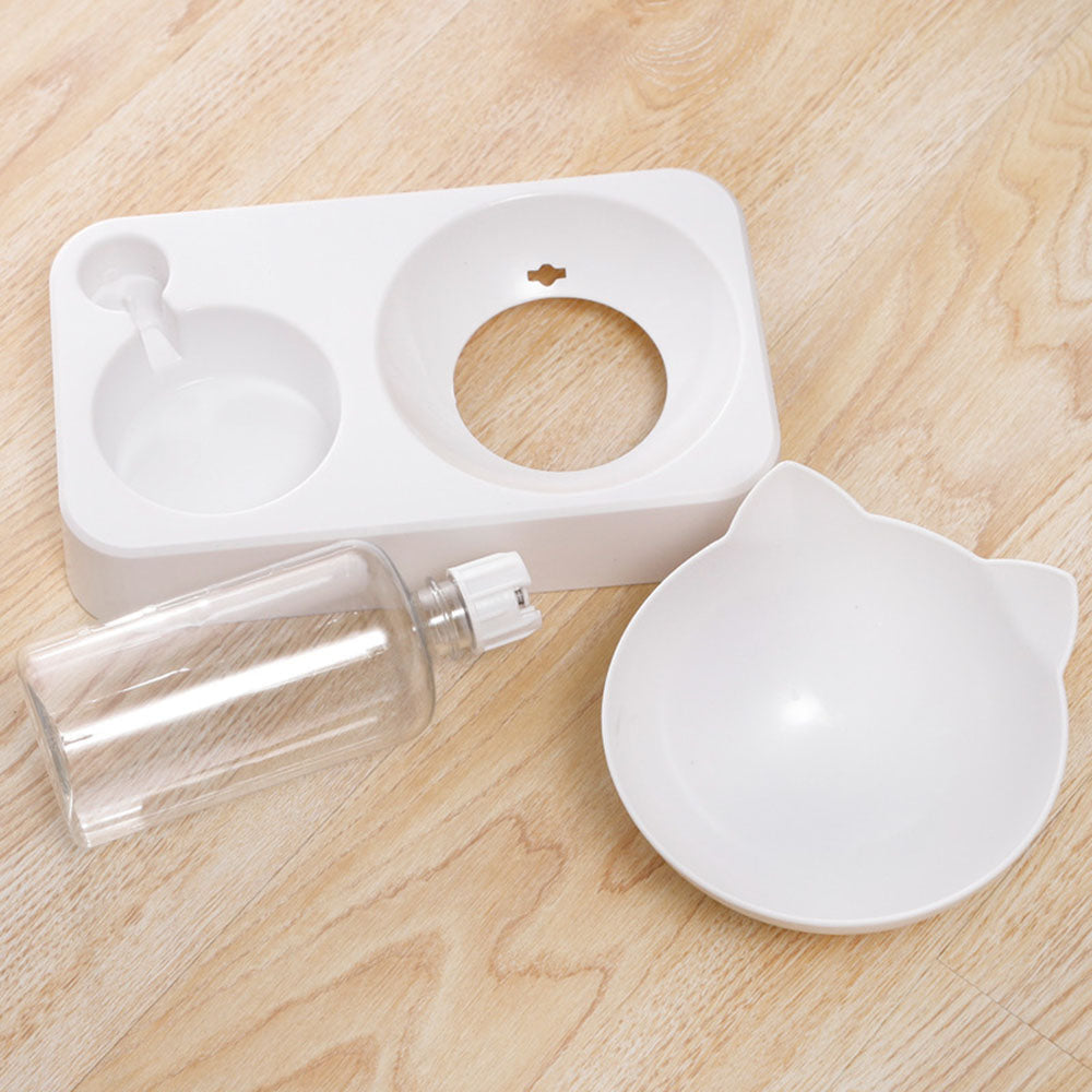 Cat-Design Pet Bowl with Water Bottle Reservoir – Meowa™