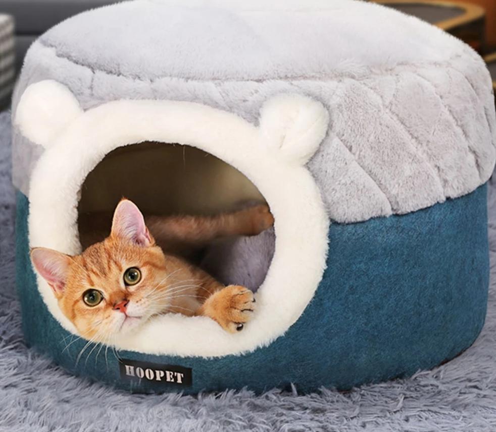 Pet Cave Bed with Removable Cushion in Blue & Gray – BearDen™