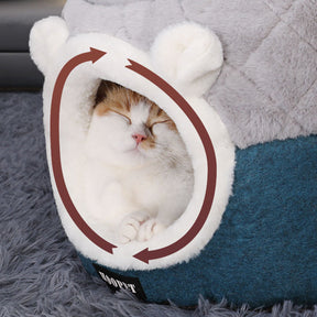 Pet Cave Bed with Removable Cushion in Blue & Gray – BearDen™
