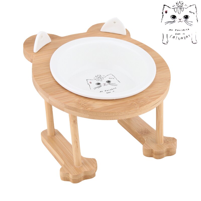Elevated Ceramic Cat Bowl with Bamboo Stand – Whisko™