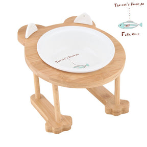 Elevated Ceramic Cat Bowl with Bamboo Stand – Whisko™