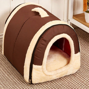 Convertible Plush Pet Cave Bed with Fold-Down Design – HushHaven™