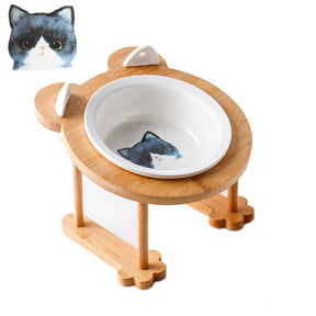 Elevated Ceramic Cat Bowl with Bamboo Stand – Whisko™