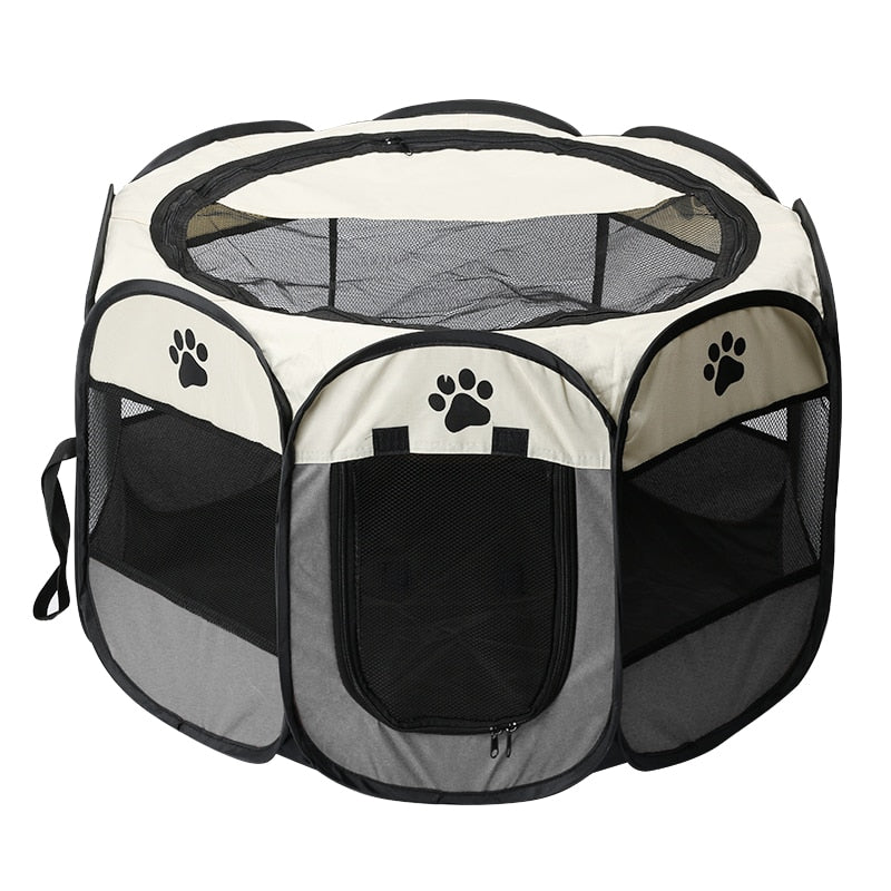 Foldable Oxford Pet Playpen Tent with Skylight & Rolling Door – ZenPen™