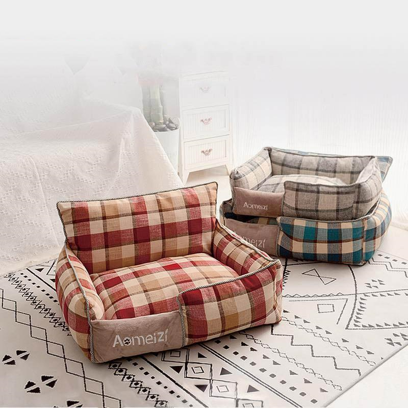 Plaid Pet Bed with Classic or Backrest Style – Mathe™