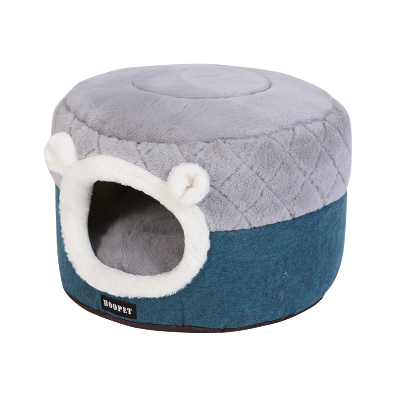 Pet Cave Bed with Removable Cushion in Blue & Gray – BearDen™