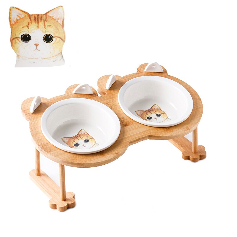 Elevated Ceramic Cat Bowl with Bamboo Stand – Whisko™