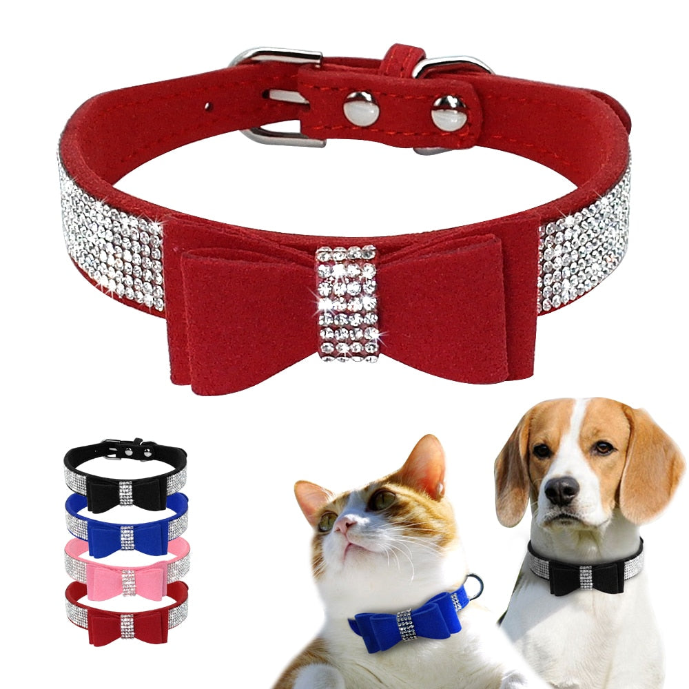 Rhinestone Leather Pet Collar for Small & Medium Dogs and Cats – Glinta™